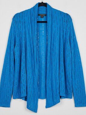 Spring & Mercer Blue Draped Front Sheer Ribbed Pointelle Cardigan Wrap Size XL